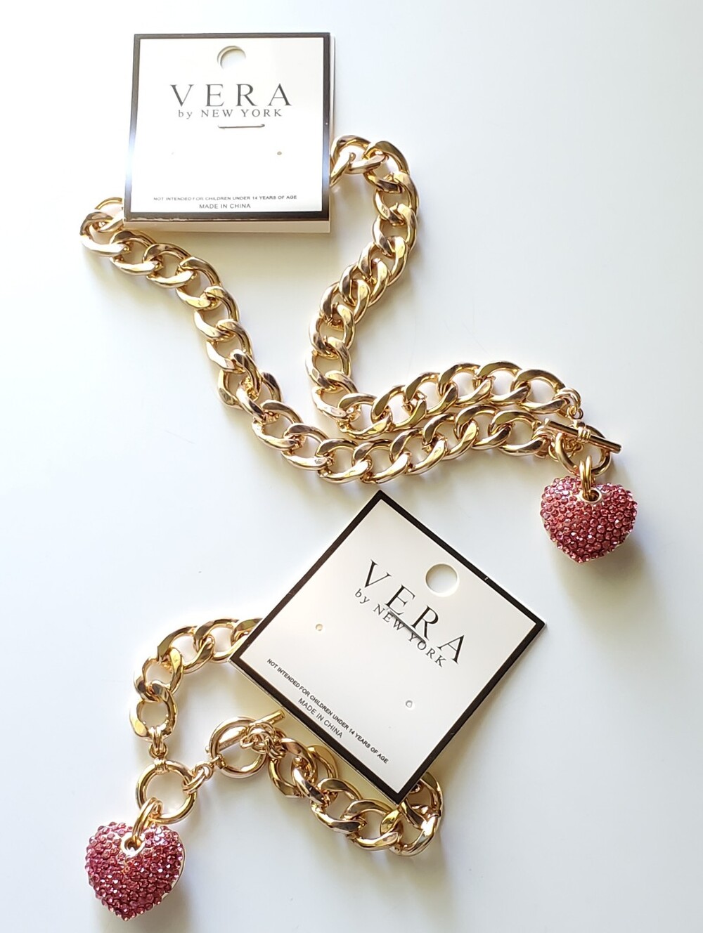 Puffy Heart Toggle Necklace & Bracelet Set -  VERA by New York
